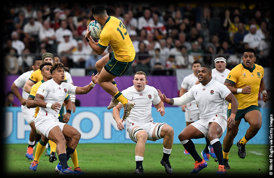 England v Australia QF1 Jordan Petaia high ball